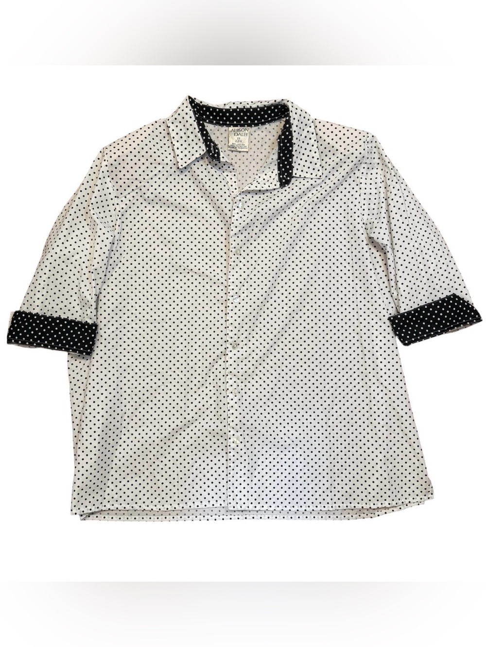 Allison Daley Women’s White/Black Polka Dot Collared Button-Up 3/4 Sleeve 22W